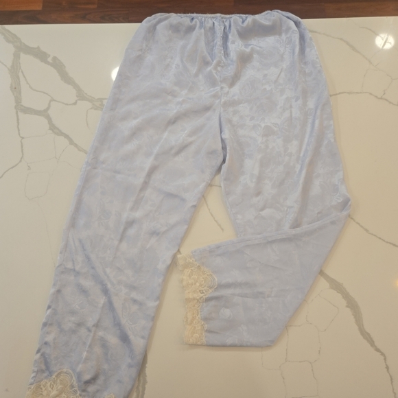 VTG Christian Dior Floral Lace Bow Satin Negligee Pajama Set Light Blue Large - Picture 15 of 15